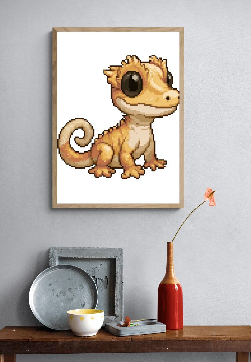 Pixel Gecko Illustration Poster. — room view 3