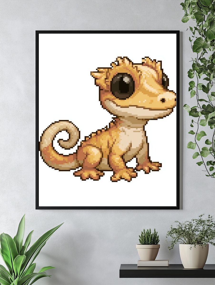 Pixel Gecko Illustration Poster. — room view 4