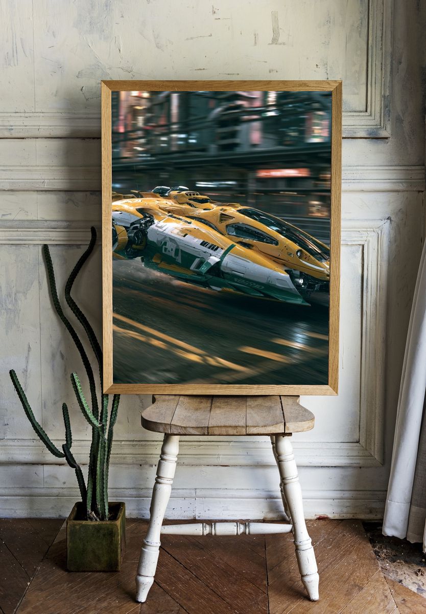 Futuristic Racing Car Illustration Poster. room preview