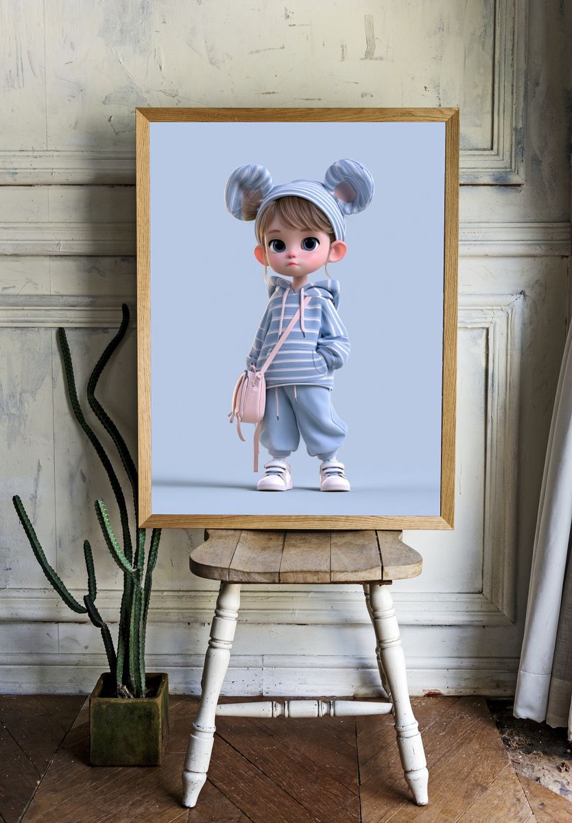 Cute 3D Girl Character Illustration Poster. — room view 1