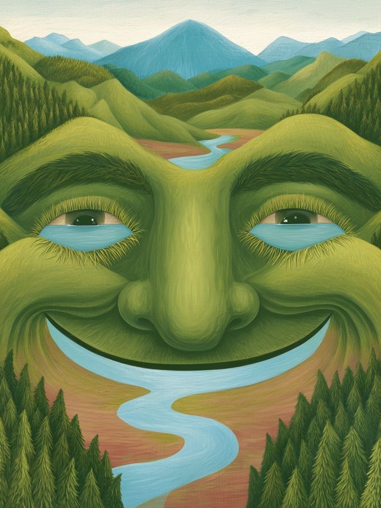 Smiling Mountain Face Illustration Poster. poster — illustration art