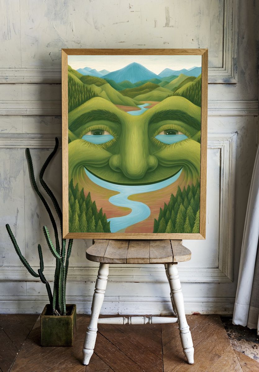 Smiling Mountain Face Illustration Poster. room preview