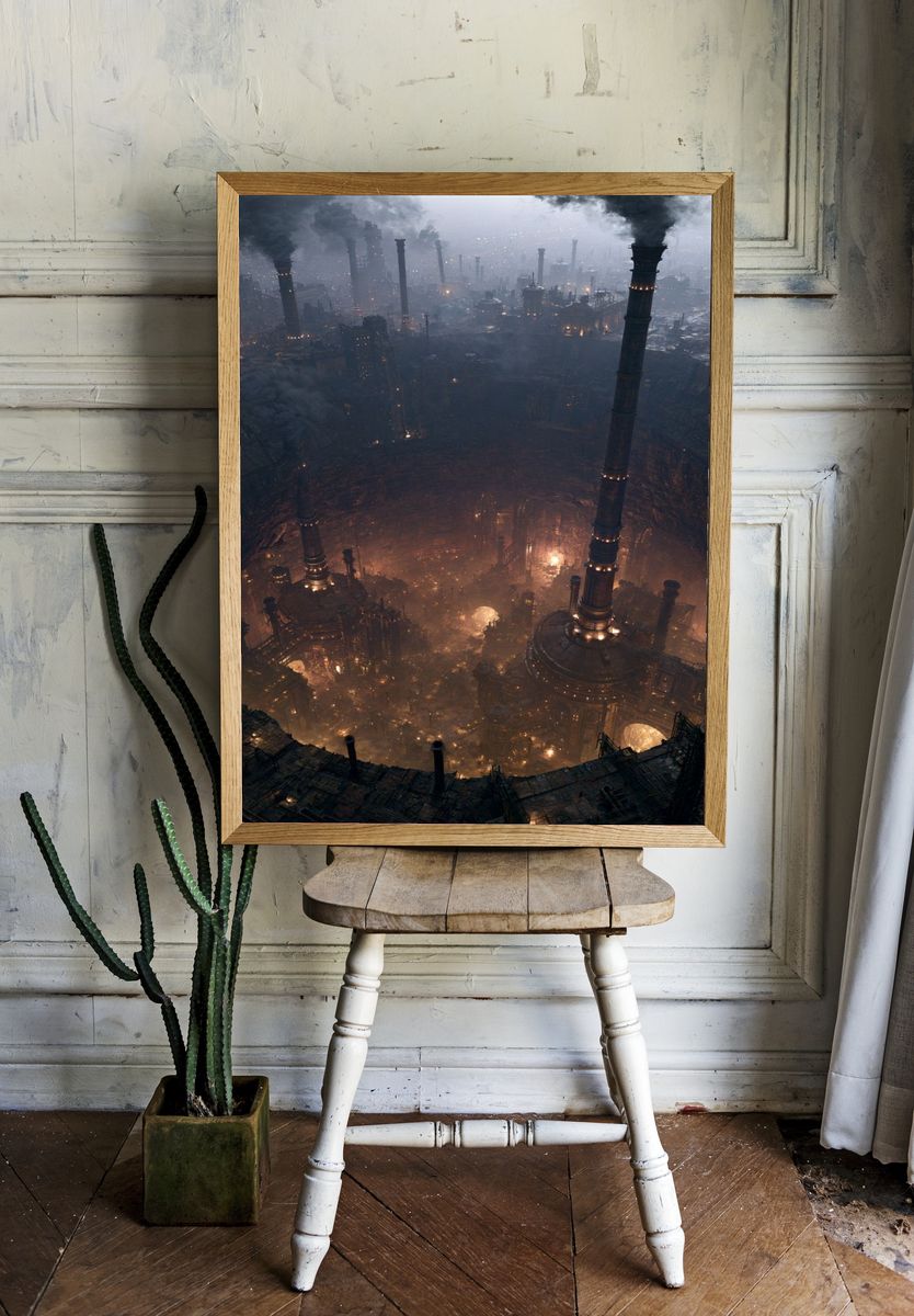 Industrial Dystopia Cityscape Print. room preview
