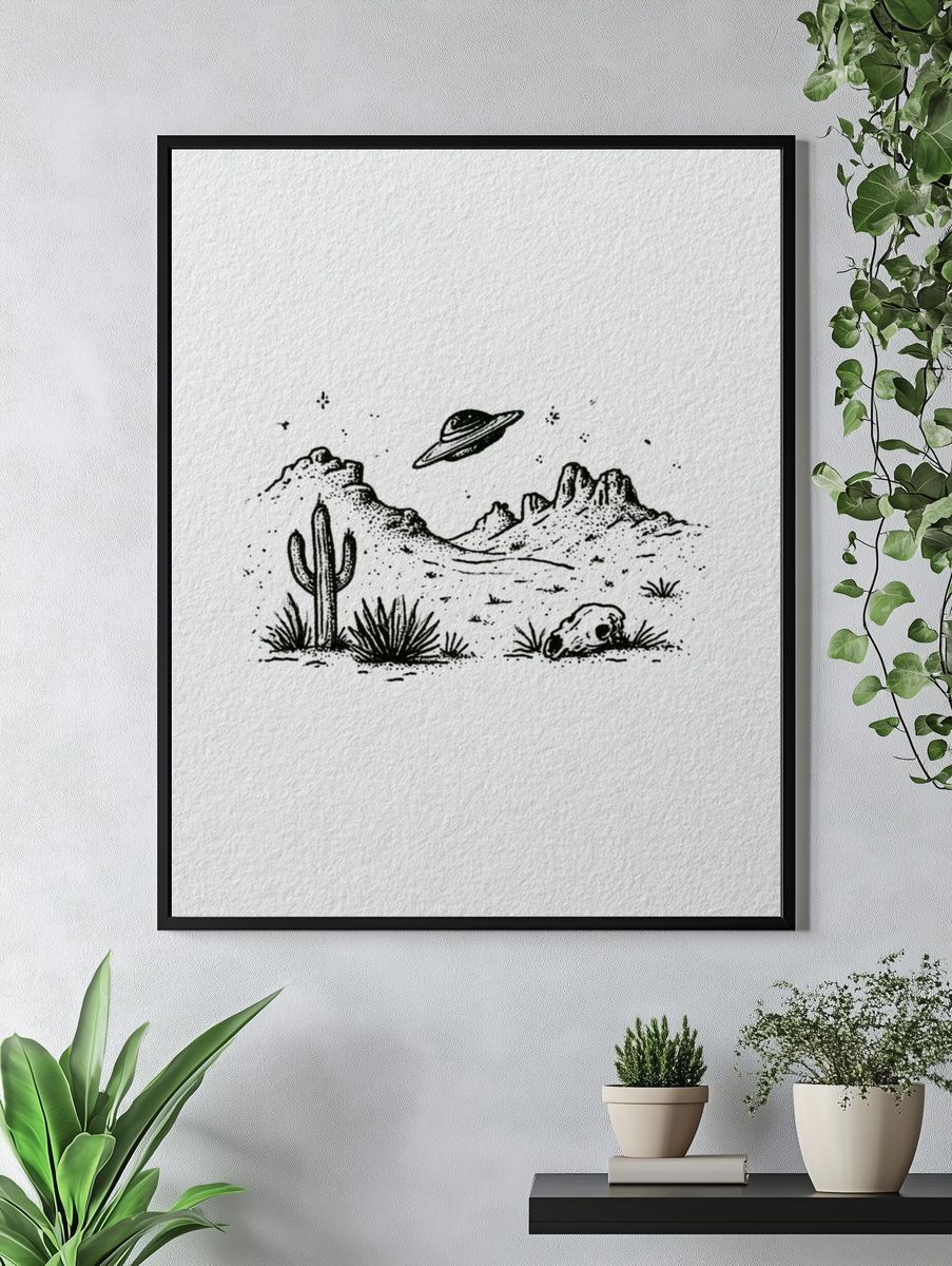 Desert UFO Ink Print. — room view 4