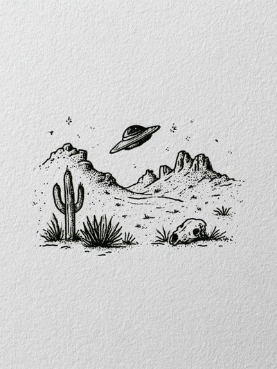 Desert UFO Ink Print. poster