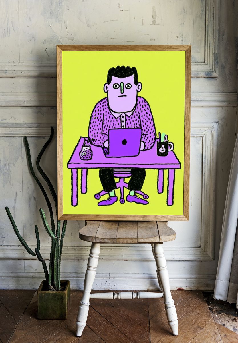 Office Worker Illustration Poster. — room view 1
