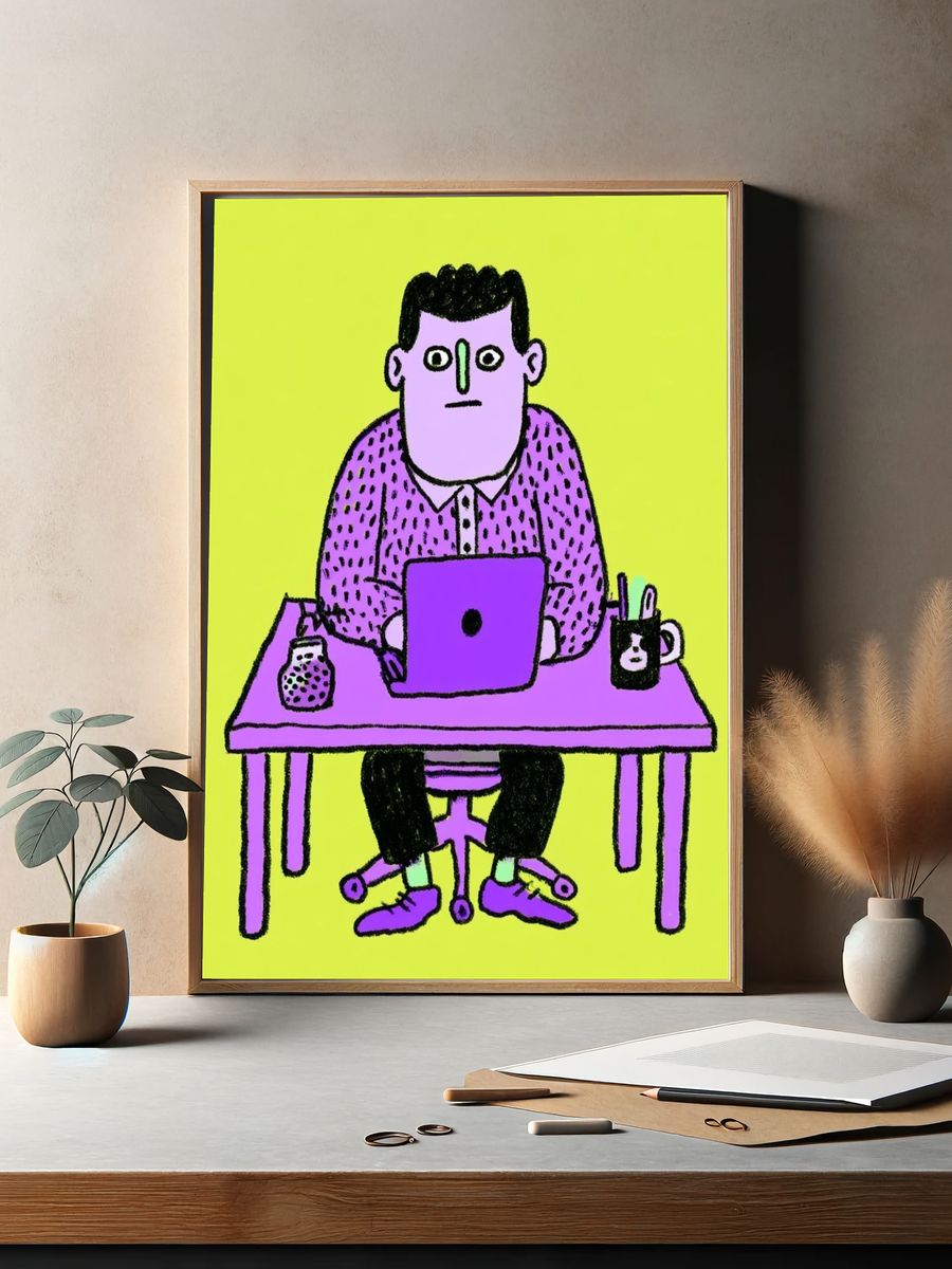 Office Worker Illustration Poster. — room view 2