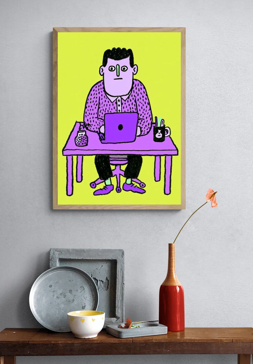 Office Worker Illustration Poster. — room view 3