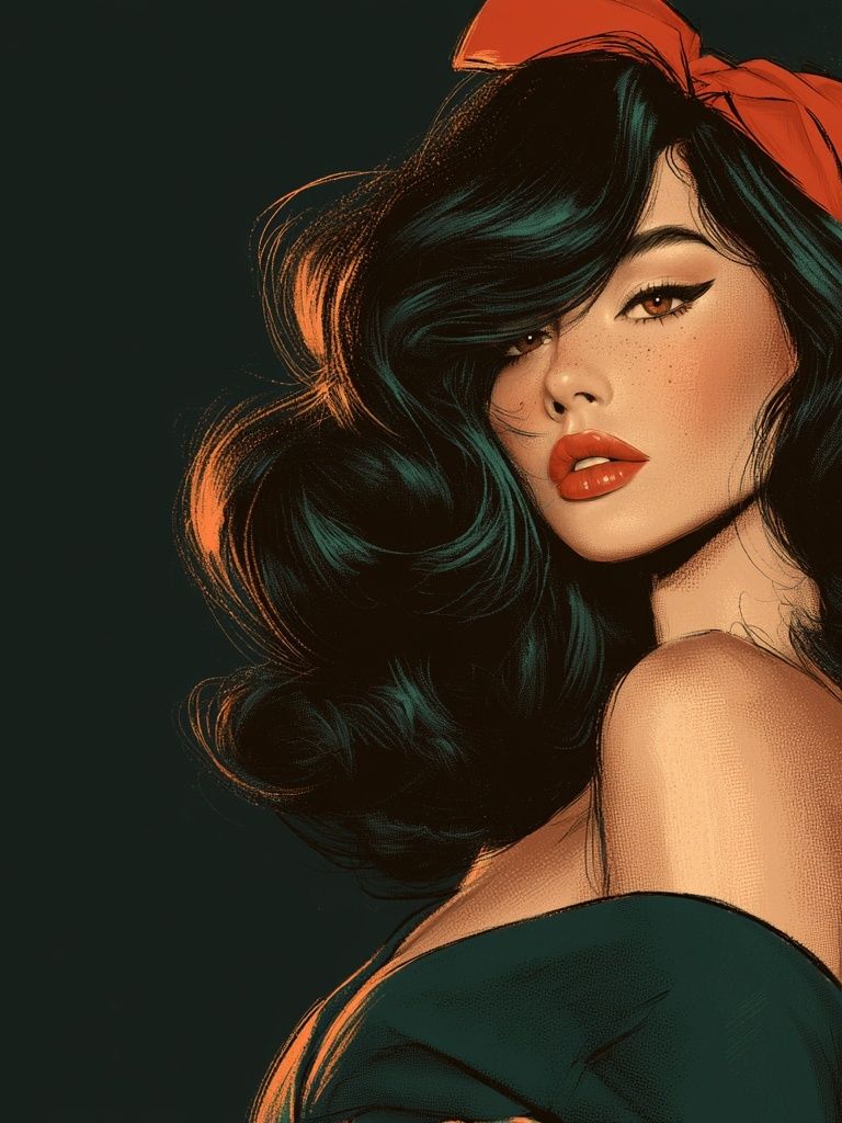 Retro Pin-Up Portrait Print. poster — illustration art