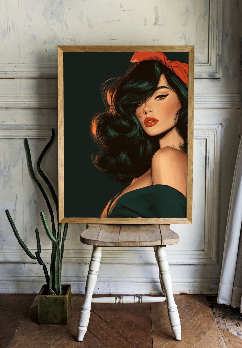 Retro Pin-Up Portrait Print. room preview