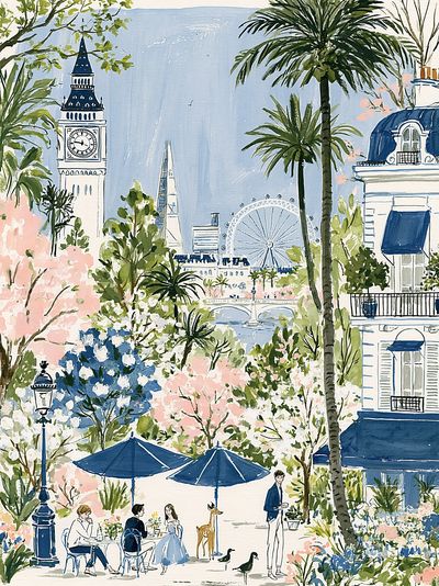 Paris Garden Watercolor Print. poster