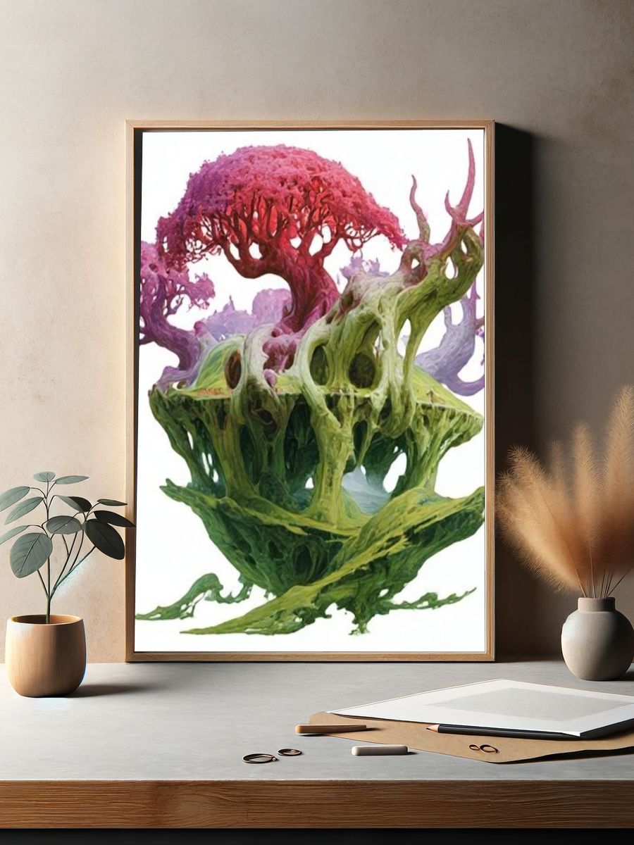 Surreal Floating Tree Sculpture Print. — room view 2