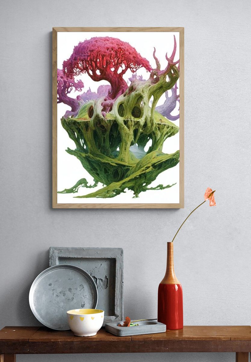 Surreal Floating Tree Sculpture Print. — room view 3
