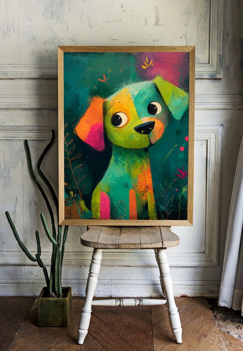 Colorful Puppy Illustration Poster. room preview