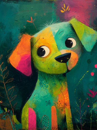 Colorful Puppy Illustration Poster. poster