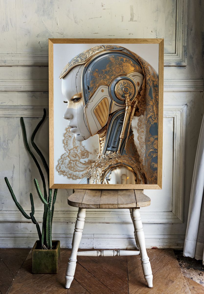 Gilded Cybernetic Portrait Print. — room view 1