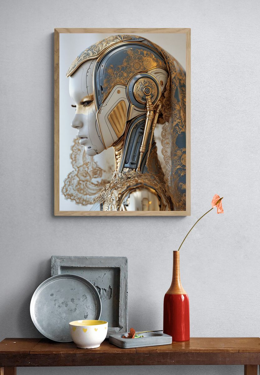 Gilded Cybernetic Portrait Print. — room view 3