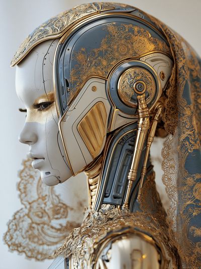 Gilded Cybernetic Portrait Print.