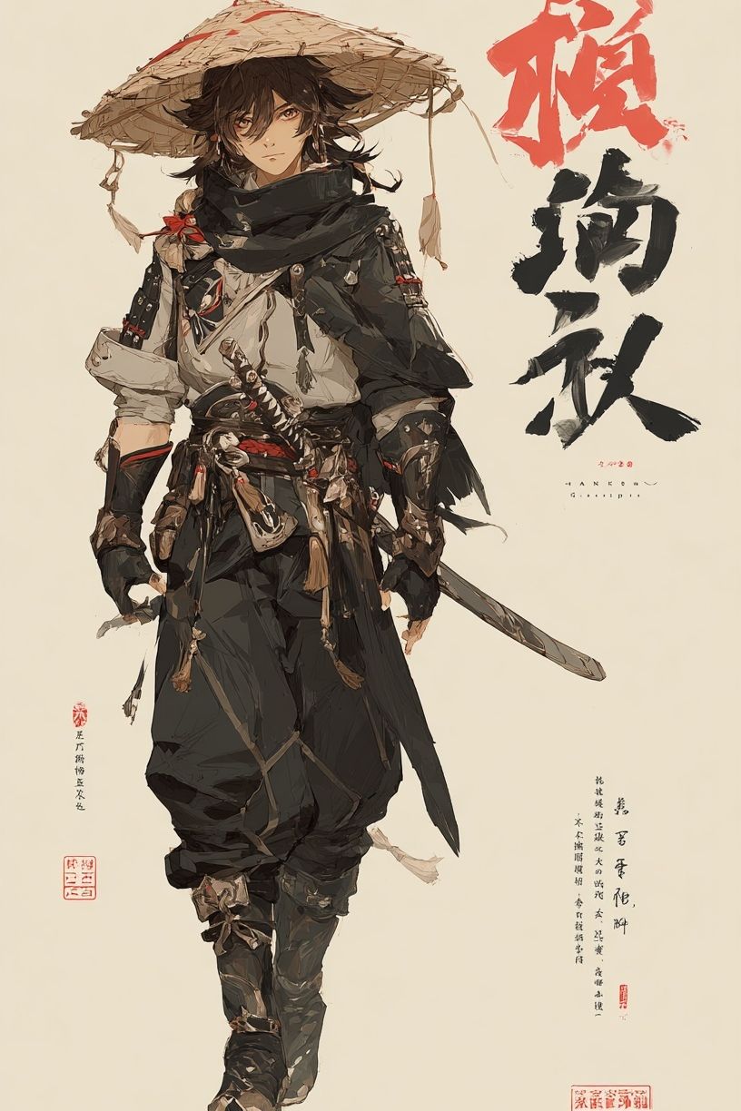 Samurai Warrior Ink Illustration Poster. poster — illustration art