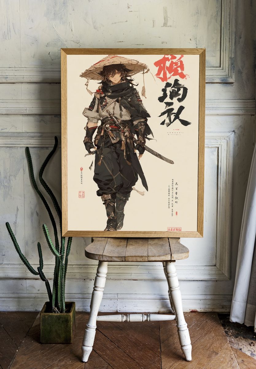 Samurai Warrior Ink Illustration Poster. room preview
