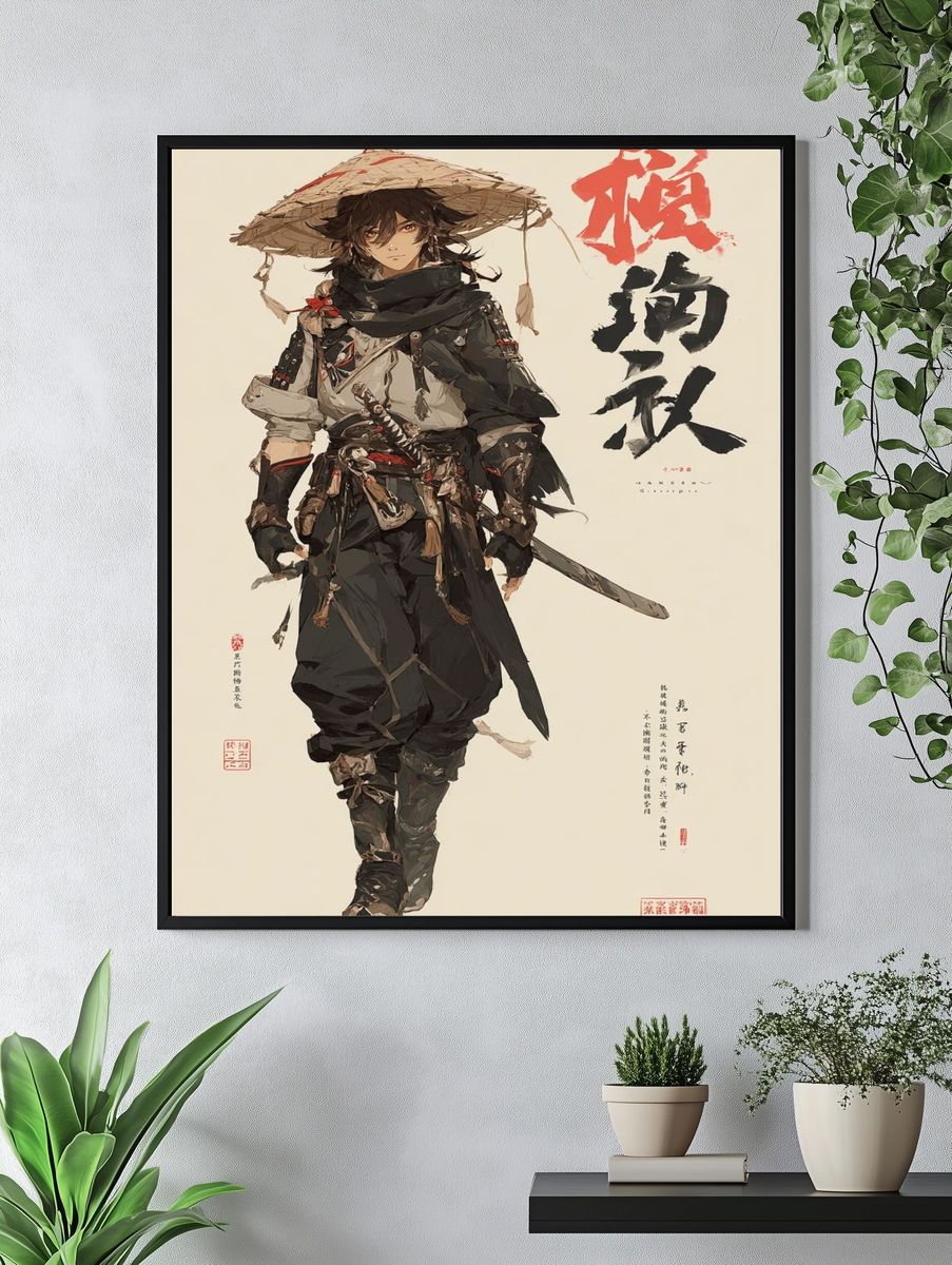 Samurai Warrior Ink Illustration Poster. — room view 4