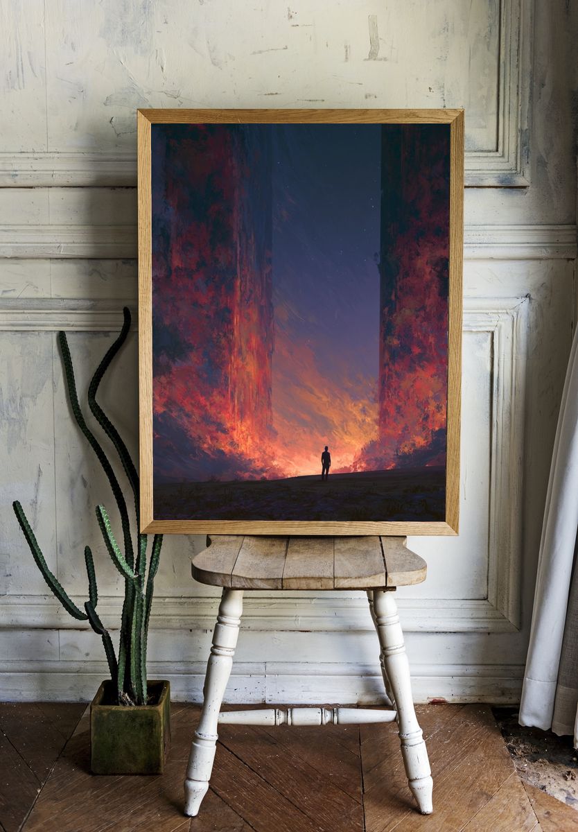 Cosmic Canyon Silhouette Print. room preview