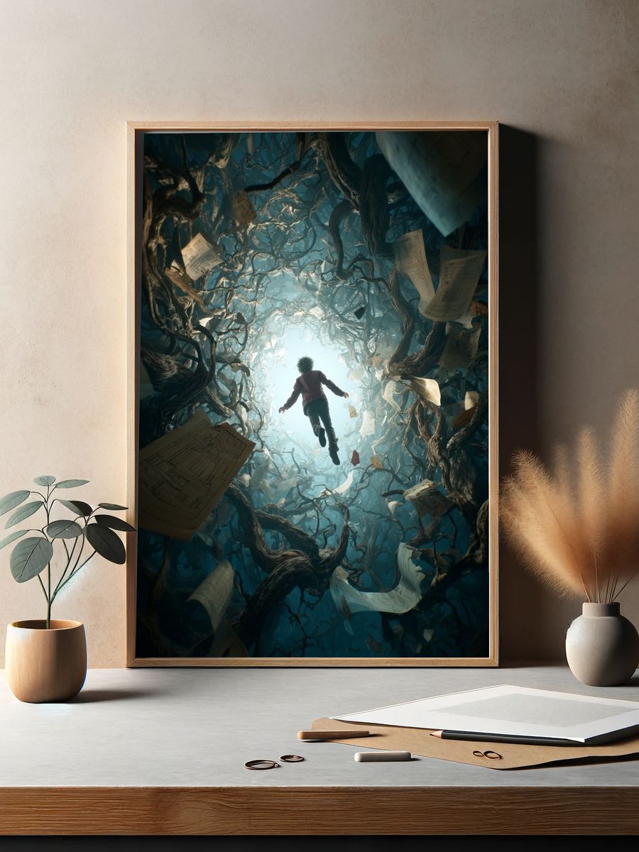 Floating Through the Forest of Papers Print. — room view 2