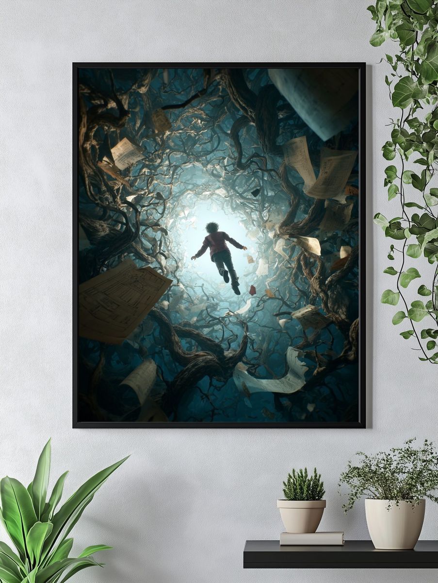 Floating Through the Forest of Papers Print. — room view 4