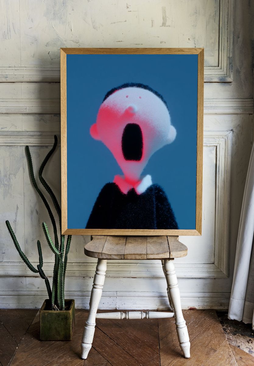 Surprised Figure Digital Art Poster. — room view 1