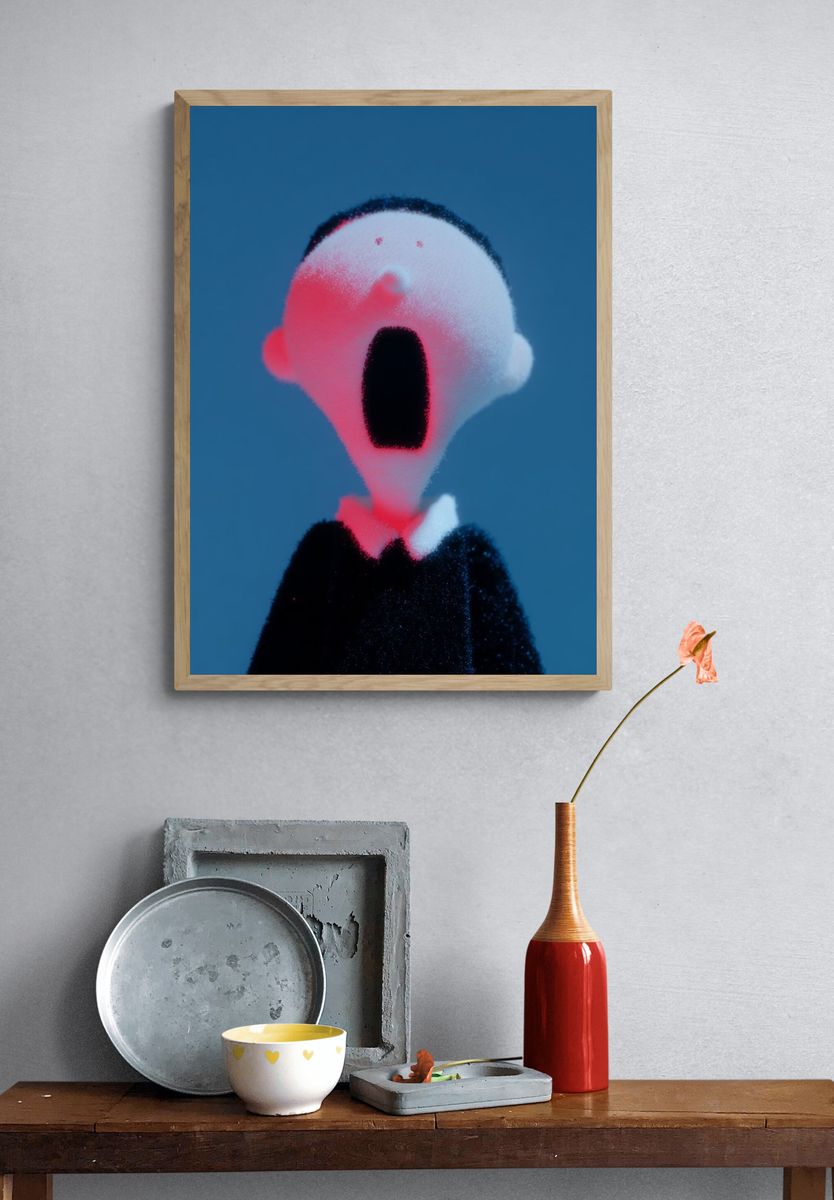 Surprised Figure Digital Art Poster. — room view 3
