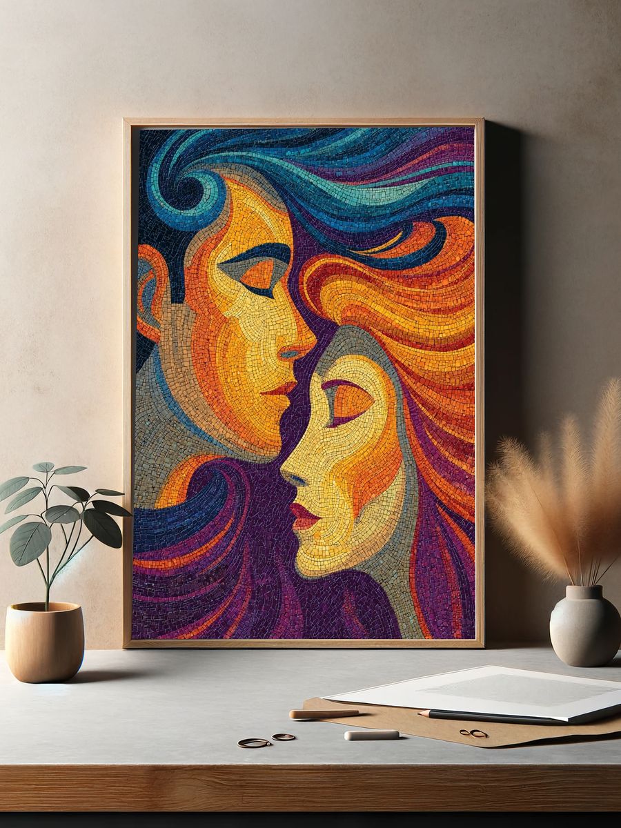 Abstract Mosaic Faces Poster. — room view 2