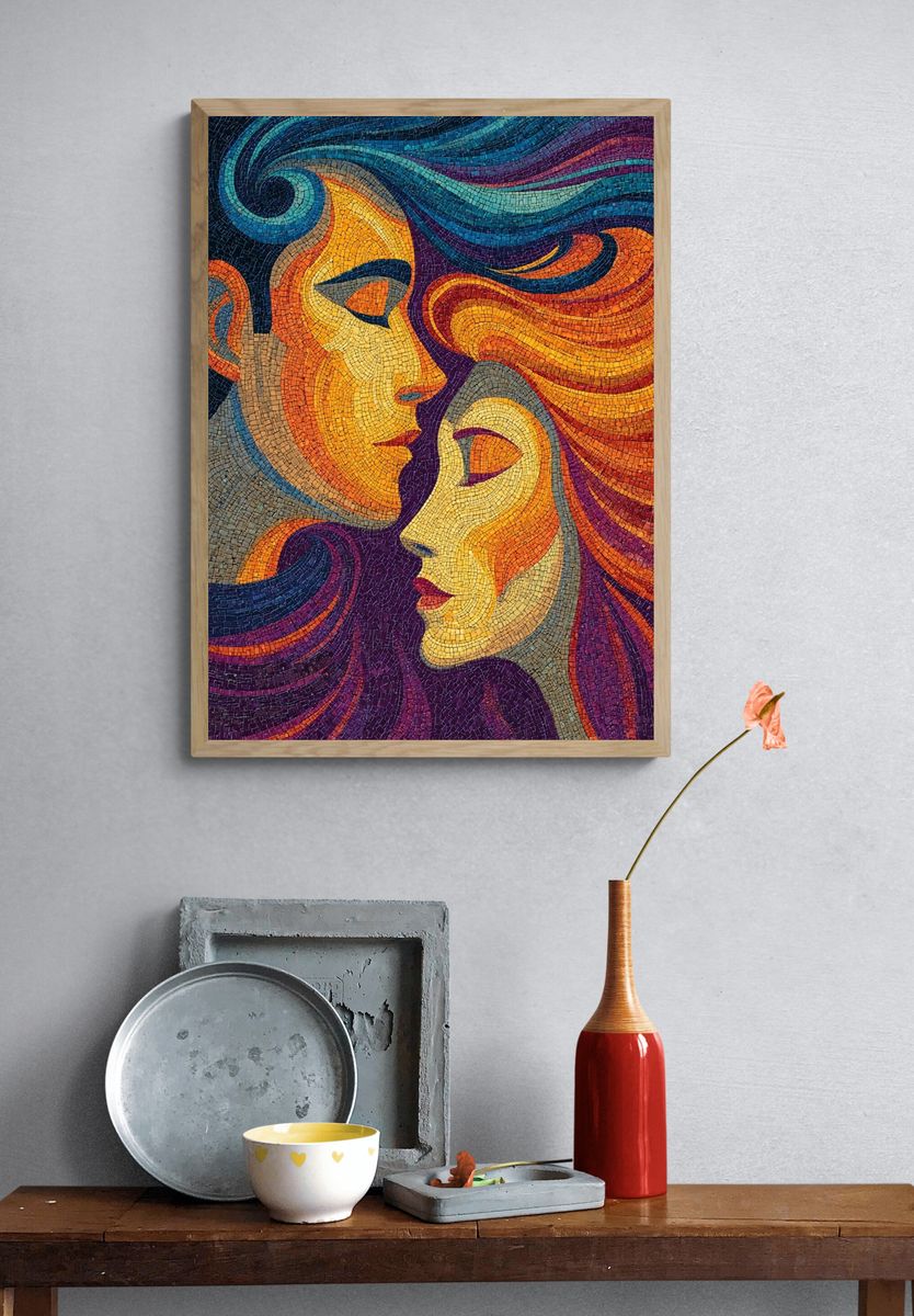 Abstract Mosaic Faces Poster. — room view 3