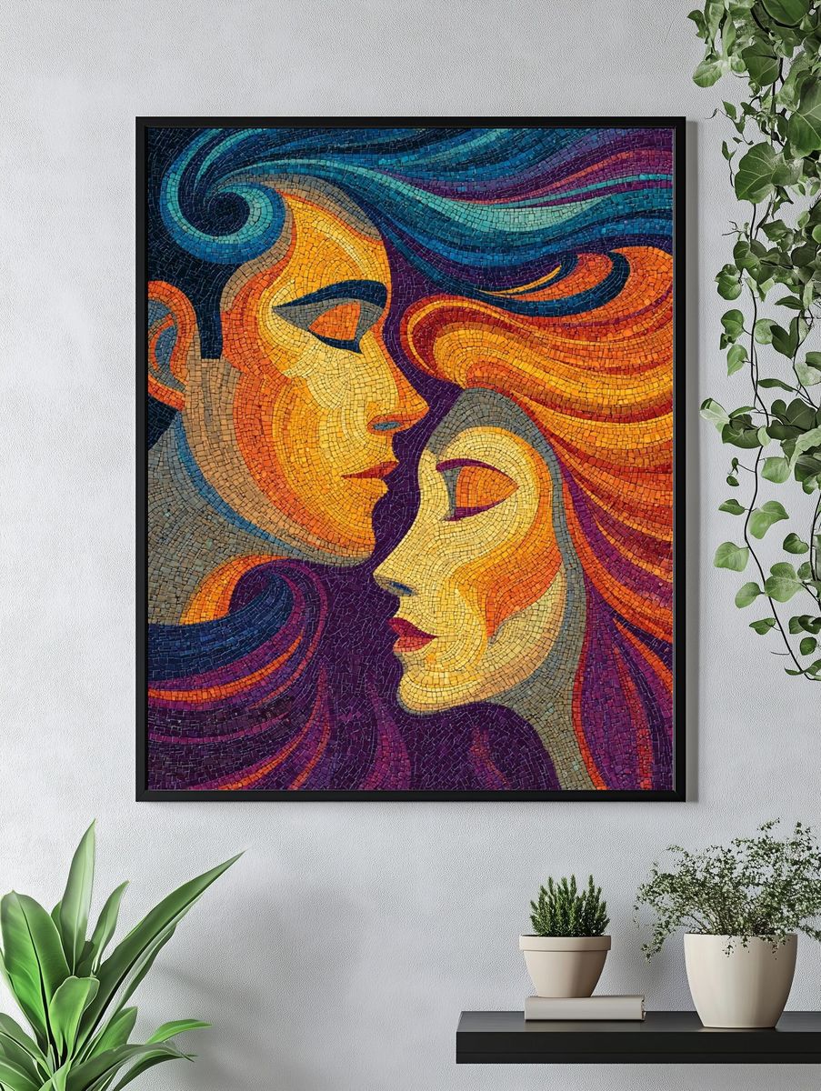 Abstract Mosaic Faces Poster. — room view 4