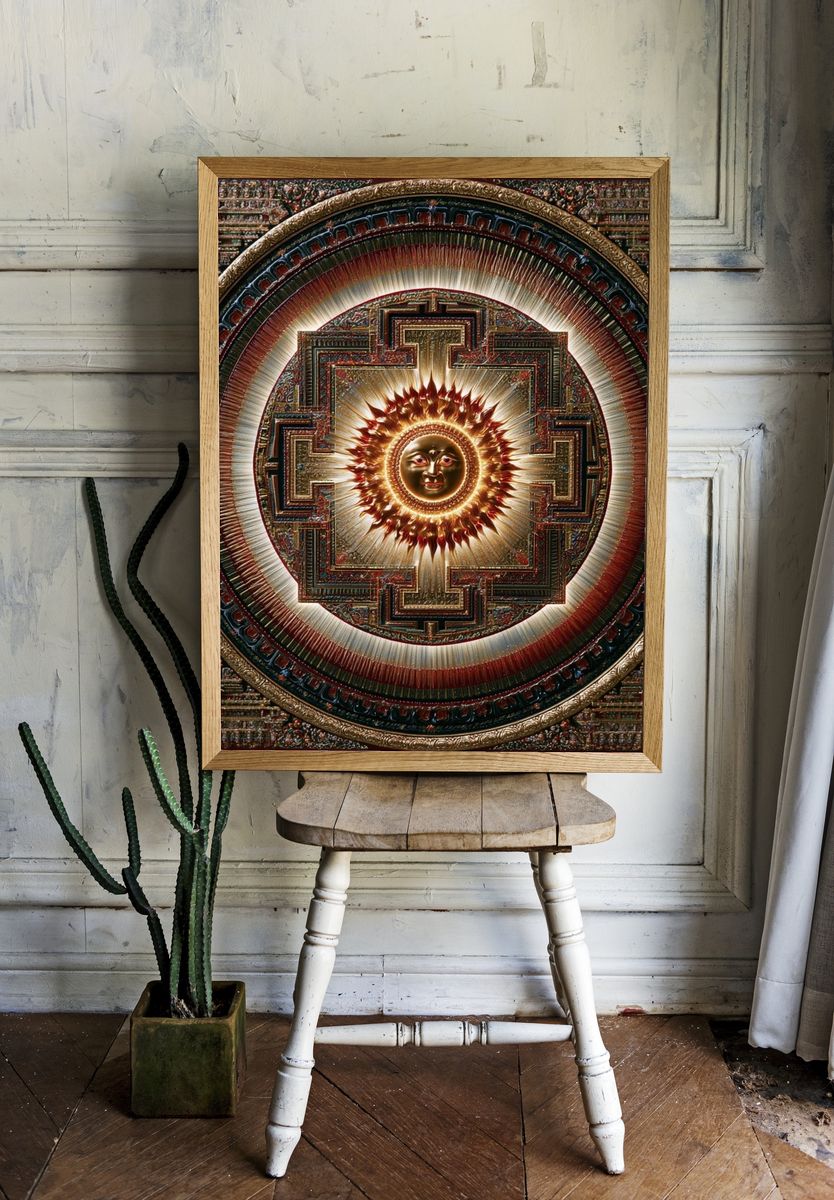 Radiant Sun Mandala Illustration Poster. — room view 1
