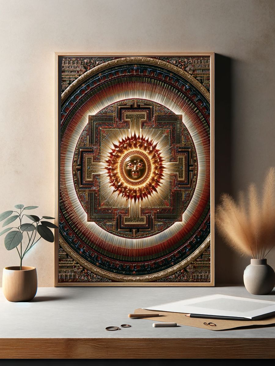 Radiant Sun Mandala Illustration Poster. — room view 2