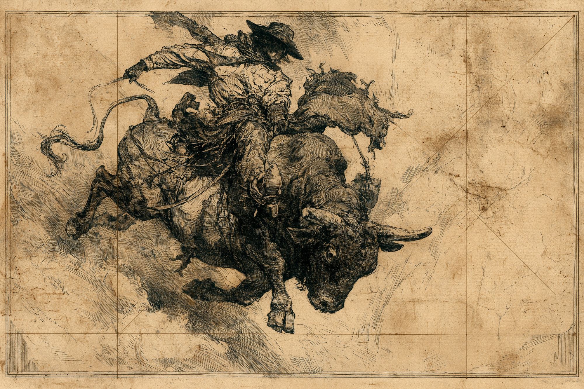 Cowboy Bull Ride Illustration Poster. poster — illustration art