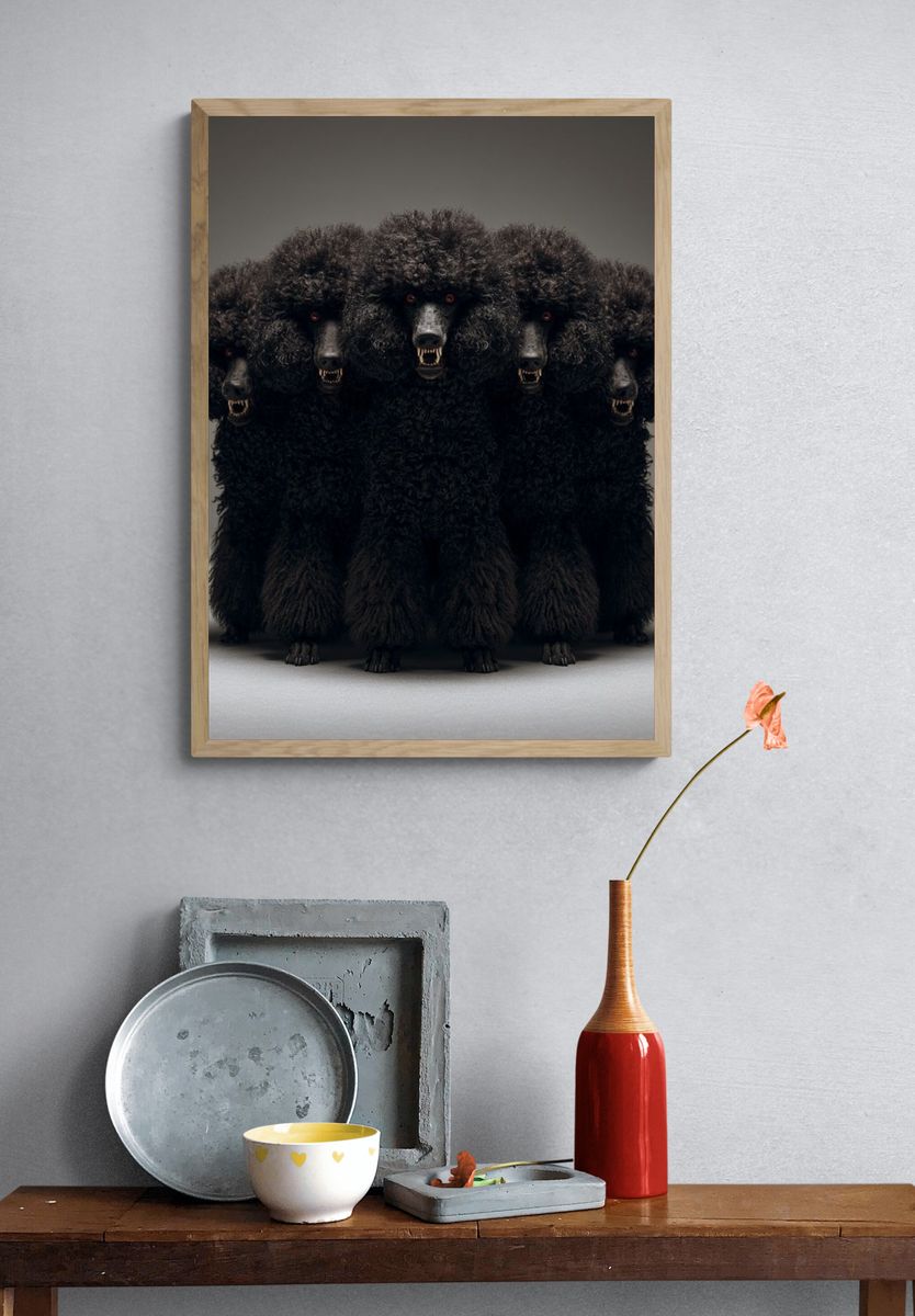 Cerberus Poodle Illustration Poster. — room view 3