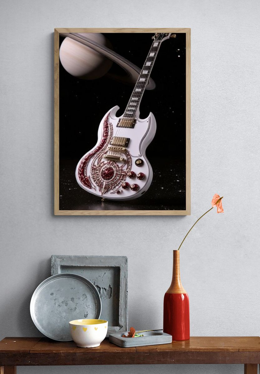Cosmic Electric Guitar Illustration Poster. — room view 3