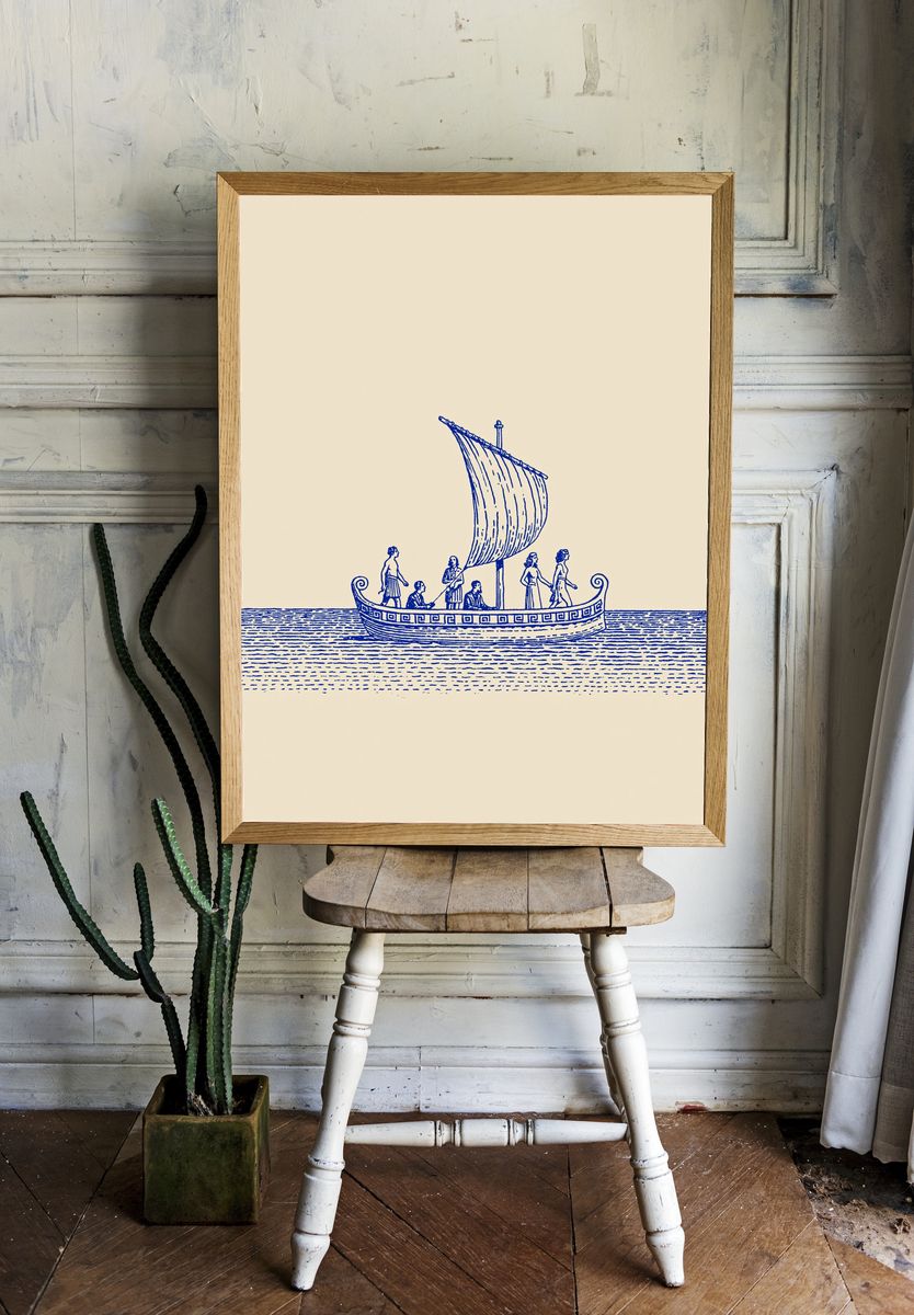 Ancient Sailboat Illustration Poster. room preview