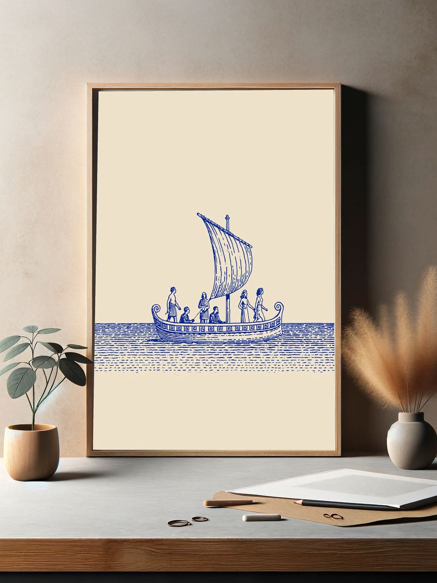 Ancient Sailboat Illustration Poster. — room view 2