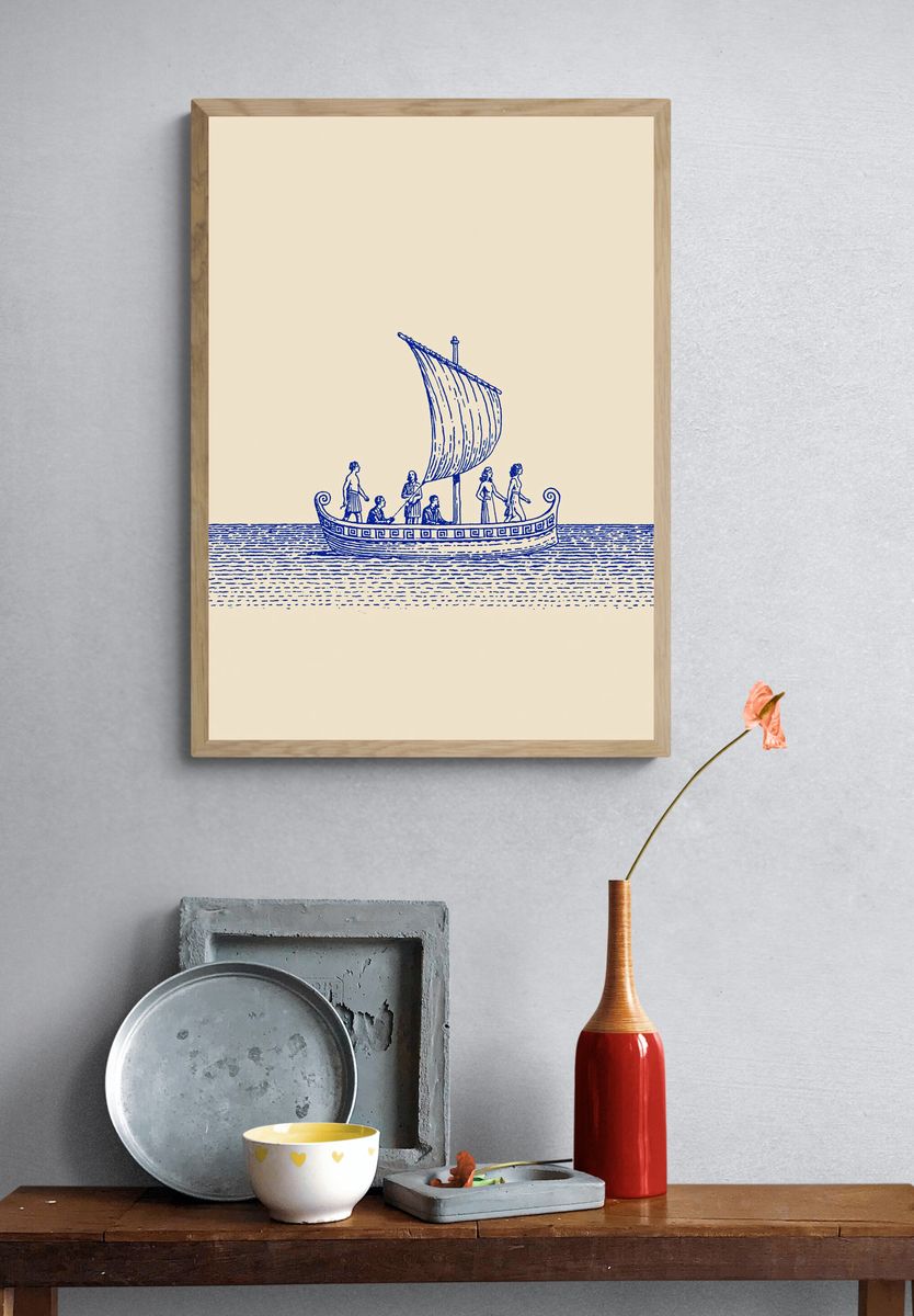 Ancient Sailboat Illustration Poster. — room view 3
