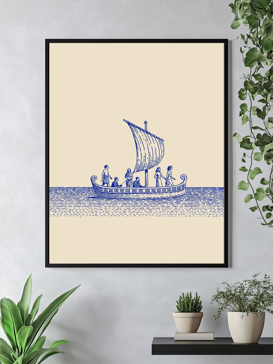Ancient Sailboat Illustration Poster. — room view 4