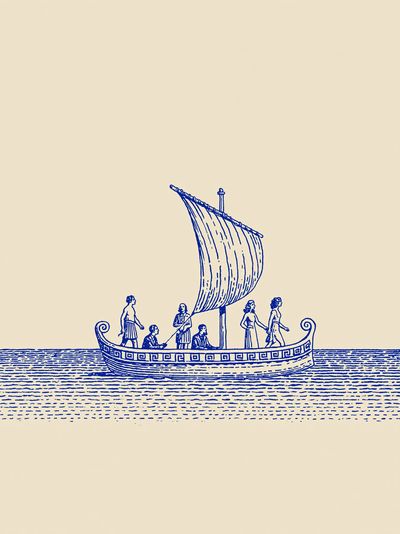 Ancient Sailboat Illustration Poster.