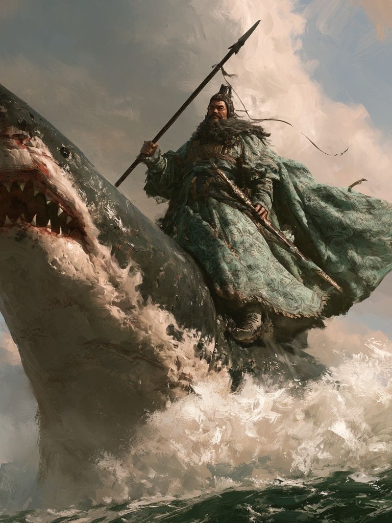 Shark Rider Fantasy Print. poster — illustration art