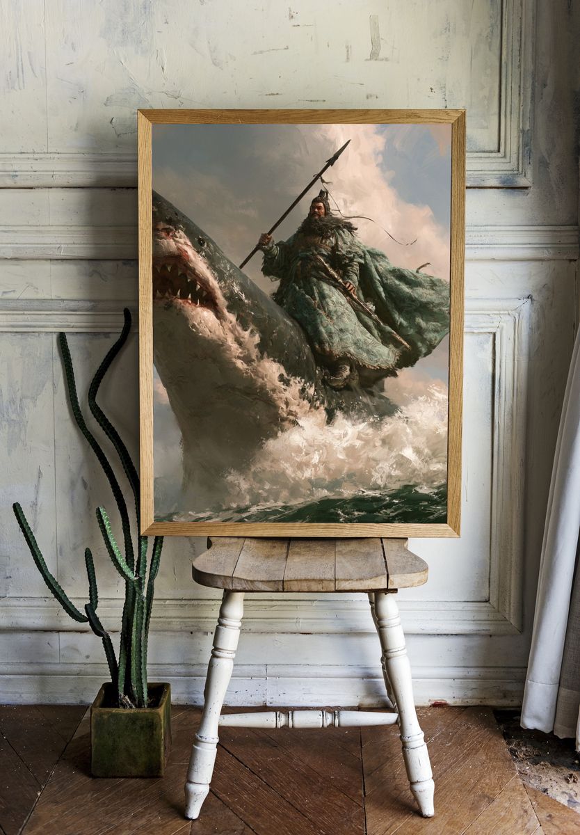 Shark Rider Fantasy Print. room preview