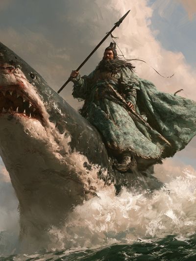 Shark Rider Fantasy Print. poster