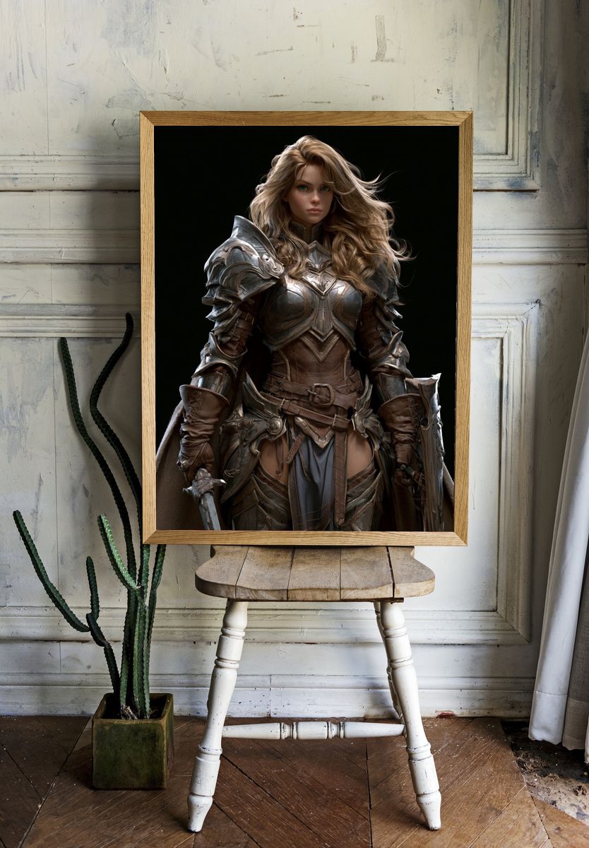 Armored Fantasy Warrior Illustration Poster. — room view 1
