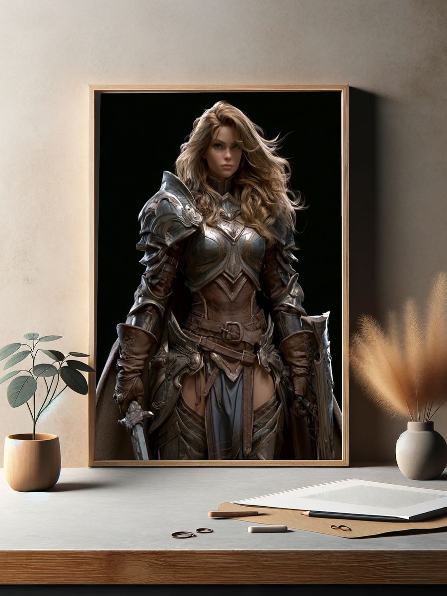 Armored Fantasy Warrior Illustration Poster. — room view 2