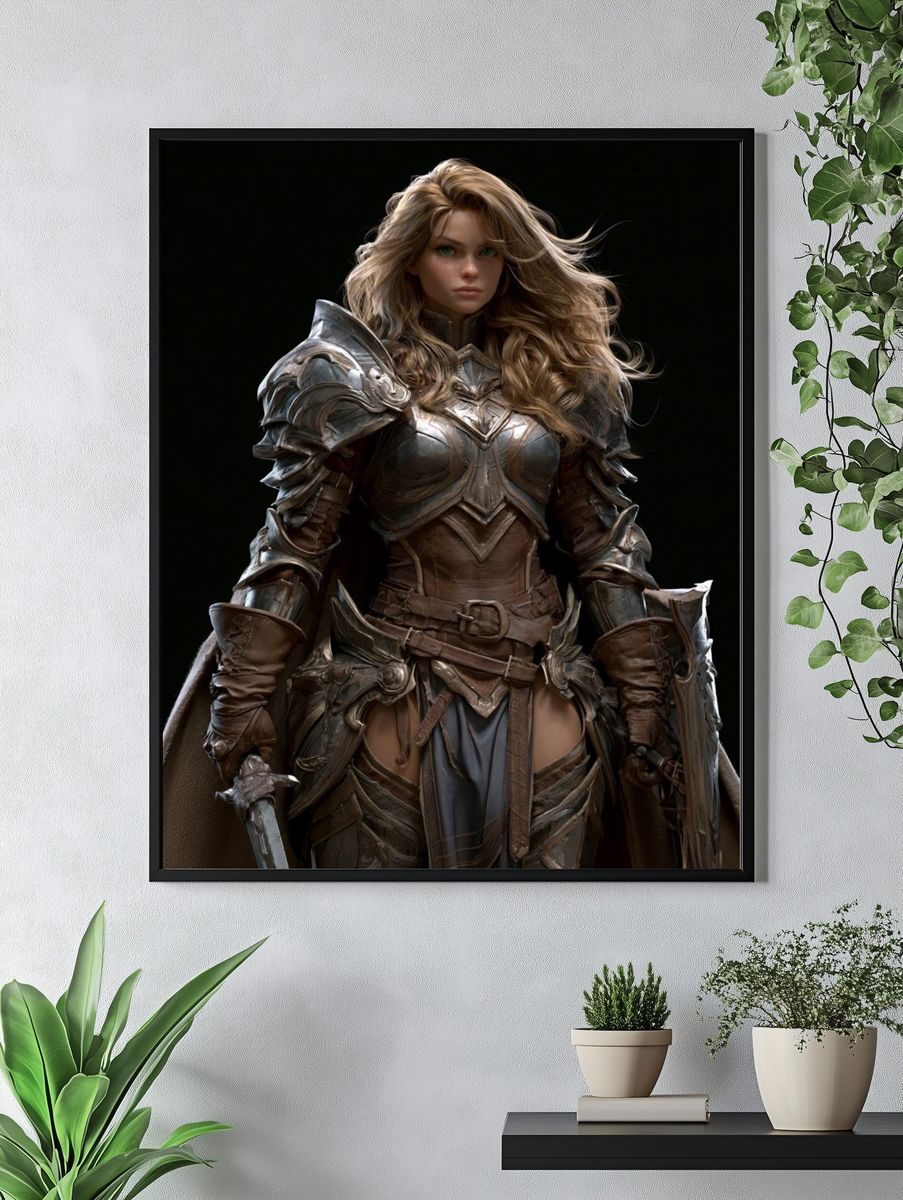 Armored Fantasy Warrior Illustration Poster. — room view 4