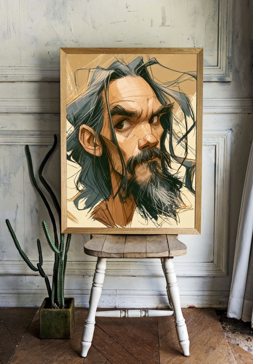 Bearded Man Portrait Illustration Poster. room preview